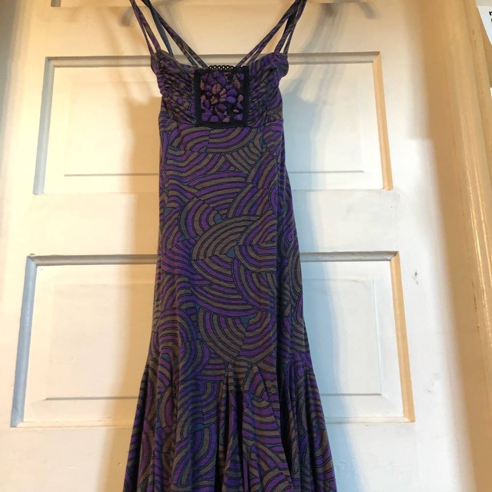 Vintage Free People Dress size Small purple green gold full skirt twirly - Picture 9 of 9